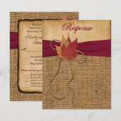 Herfstbladeren, FAUX Jute Antwoordkaart 3 RSVP Kaartje (Voorkant / Achterkant)