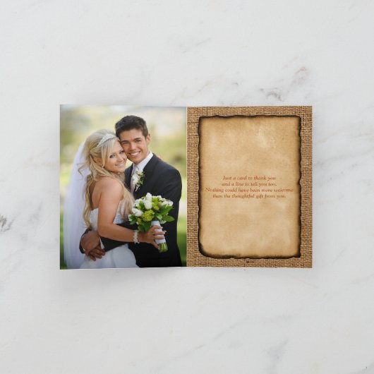 Herfstbladeren, FAUX Jute PHOTO Dankkaart Bedankkaart (Binnen)