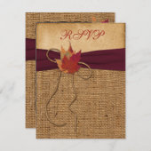 Herfstbladeren, FAUX jute RSVP kaart - Wijn (Voorkant / Achterkant)