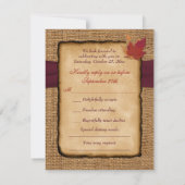 Herfstbladeren, FAUX Knevelstof RSVP-kaart - Wijn RSVP Kaartje (Achterkant)