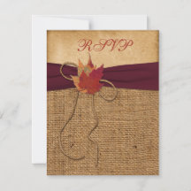 Herfstbladeren, FAUX Knevelstof RSVP-kaart - Wijn
