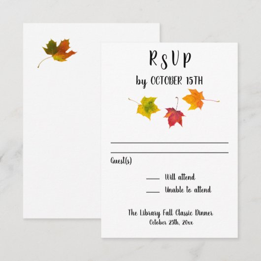 Herfstbladeren Feest Evenement Receptie Respons RS RSVP Kaartje (Voorkant / Achterkant)