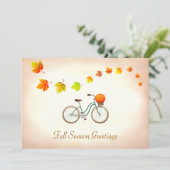 Herfstbladeren & fiets met pompoen Groeten Kaart (Staand voorkant)