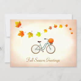 Herfstbladeren & fiets met pompoen groeten kaart
