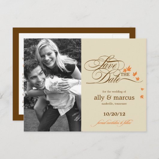 Herfstbladeren Foto Opslaan van de datum Briefkaar Aankondigingskaart (Voorkant / Achterkant)