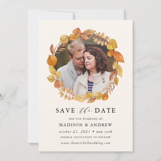 Herfstbladeren | Foto Save The Date Kaart (Voorkant)