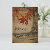 herfstbladeren franse vintage parijs verjaardagsfe kaart (Staand voorkant)