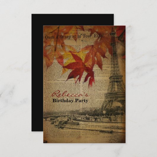 herfstbladeren franse vintage parijs verjaardagsfe kaart (Voorkant / Achterkant)