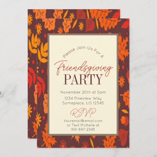 Herfstbladeren Friendsgiving-dineruitnodiging Kaart (Voorkant / Achterkant)