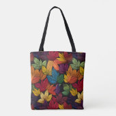 Herfstbladeren geborduurd patroon tote bag (Achterkant)
