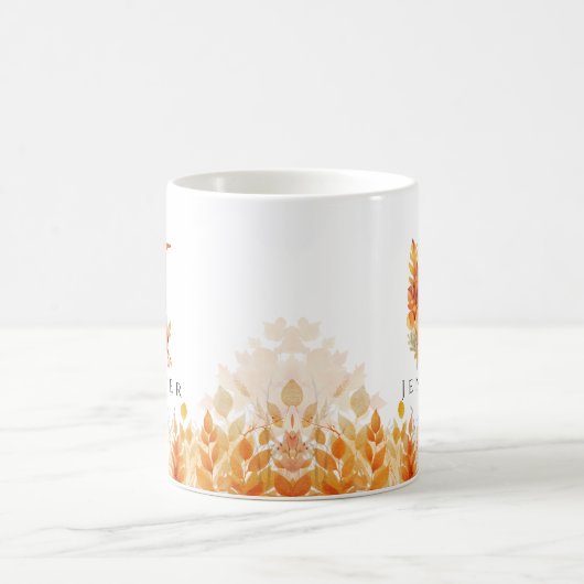 Herfstbladeren Gepersonaliseerd Monogram Initiaal Koffiemok (Center)