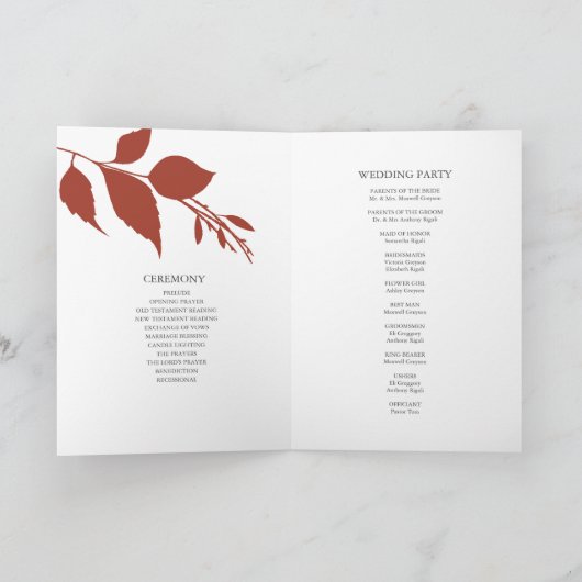 Herfstbladeren Gevouwen Trouwprogramma Sjabloon (Binnen)