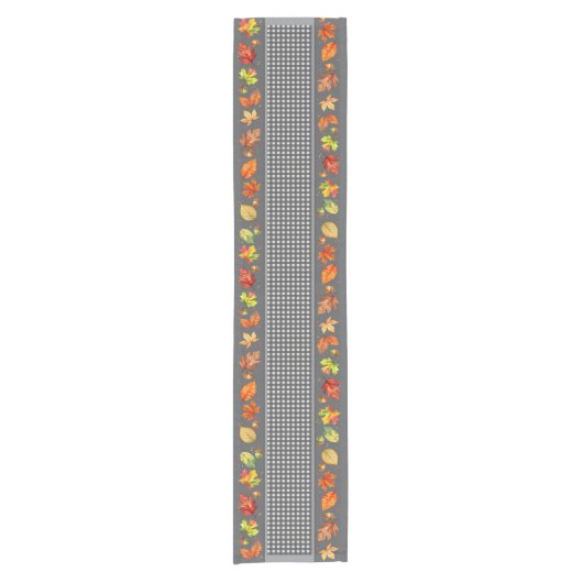 Herfstbladeren & Gingham Korte Tafelloper (Voorkant)