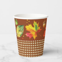 Herfstbladeren & Gingham Papieren Bekers