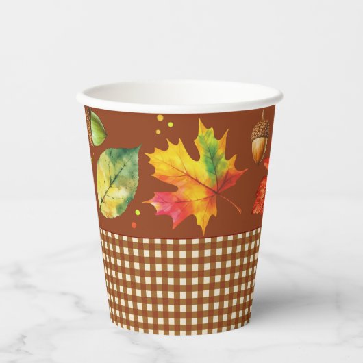 Herfstbladeren & Gingham Papieren Bekers (Voorkant)