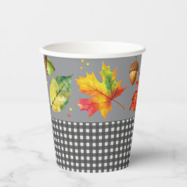 Herfstbladeren & Gingham Papieren Bekers