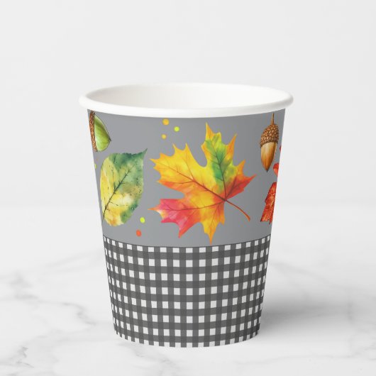 Herfstbladeren & Gingham Papieren Bekers (Voorkant)