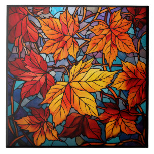 Herfstbladeren Glas-in-lood Tegeltje