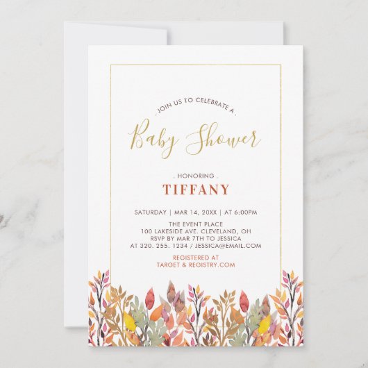 Herfstbladeren & Goud Baby Shower / Sprinkle Kaart (Voorkant)