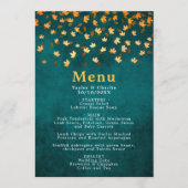 Herfstbladeren Goud en Blauwgroen Blauw Bruiloft Menu (Voorkant)