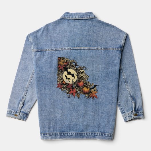 Herfstbladeren. Halloween patroon. Denim Jacket (Achterkant)