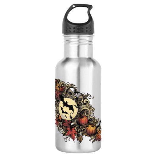 Herfstbladeren. Halloween patroon. Waterfles (Voorkant)
