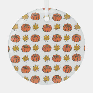 Herfstbladeren: handgetekend pompoenpatroon glas ornament