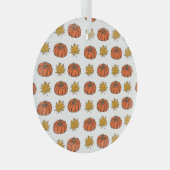 Herfstbladeren: handgetekend pompoenpatroon glas ornament (Voorkant Rechts)