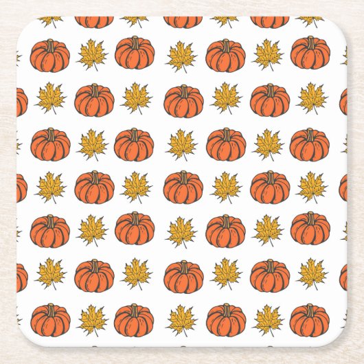 Herfstbladeren: handgetekend pompoenpatroon kartonnen onderzetters (Voorkant)