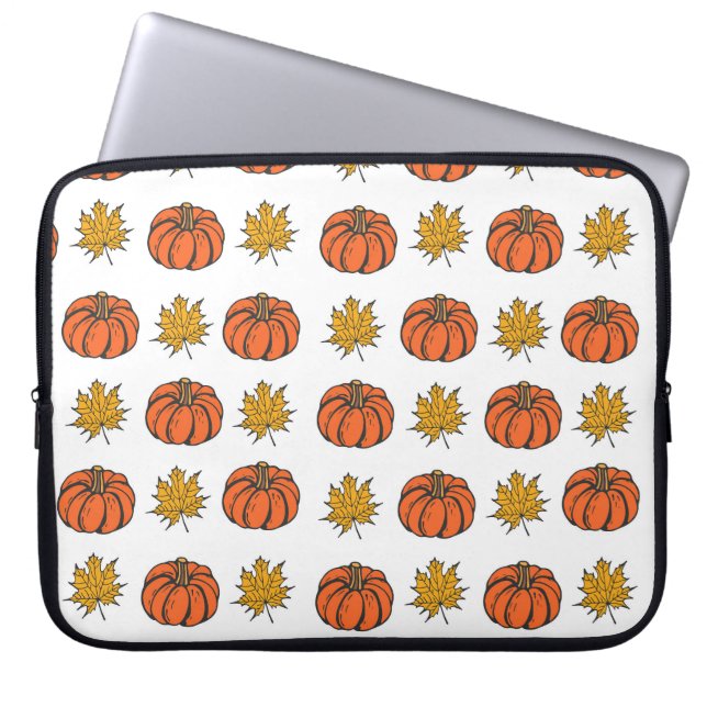 Herfstbladeren: handgetekend pompoenpatroon laptop sleeve (Voorkant)