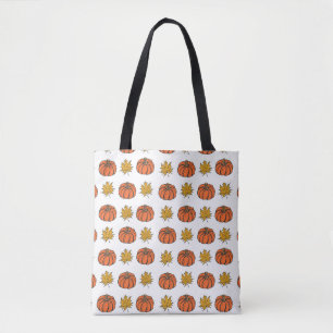 Herfstbladeren: handgetekend pompoenpatroon tote bag