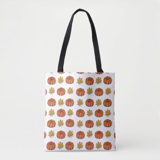 Herfstbladeren: handgetekend pompoenpatroon tote bag (Voorkant)