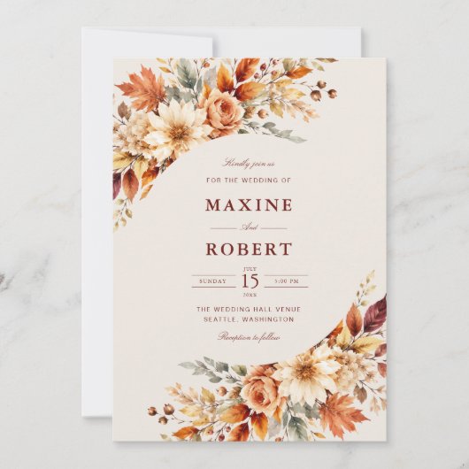 Herfstbladeren Herfst Botanische Aquarel Bruiloft Kaart (Voorkant)