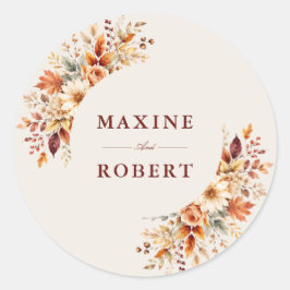 Herfstbladeren Herfst Botanische Aquarel Bruiloft Ronde Sticker