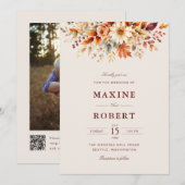 Herfstbladeren Herfst Botanische QR-code Foto Brui Kaart (Voorkant / Achterkant)