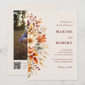 Herfstbladeren Herfst Botanische QR-code Foto Brui Kaart (Voorkant / Achterkant)