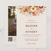 Herfstbladeren Herfst Botanische QR-code Foto Brui Kaart (Voorkant / Achterkant)