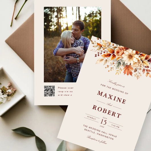 Herfstbladeren Herfst Botanische QR-code Foto Brui Kaart