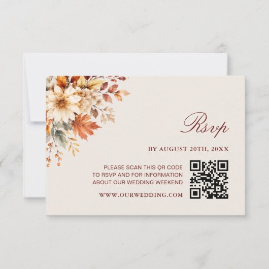 Herfstbladeren Herfst Botanische QR-code Huwelijk RSVP Kaartje (Voorkant)