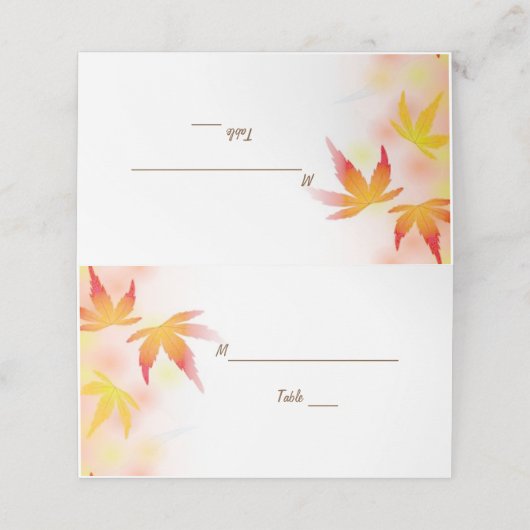 herfstbladeren Herfst in liefde bruiloft gevouwen Plaatskaartje (Buitenkant ongevouwen)