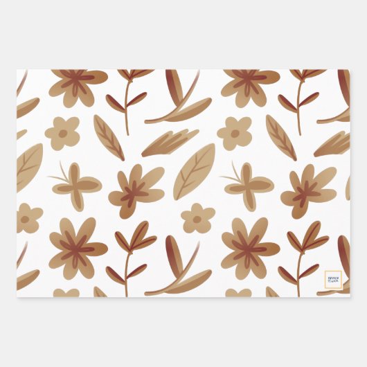 Herfstbladeren herfst in winterbloemenpatroon natu inpakpapier vel (Voorkant)