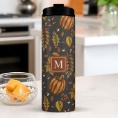 Herfstbladeren Herfst Pompoen Patroon Monogram Thermosbeker