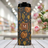 Herfstbladeren Herfst Pompoen Patroon Monogram Thermosbeker