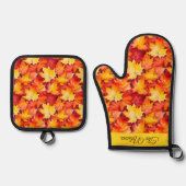 Herfstbladeren, herfstbladeren, kleurrijke bladere ovenwant & pannenlap set (Voorkant)