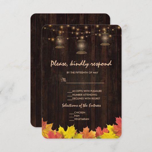 Herfstbladeren Hout Oude Lantaarns Bruiloft RSVP Kaartje (Voorkant / Achterkant)