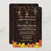 Herfstbladeren Hout Oude Lantaarns Trouw Uitnodigi Kaart (Voorkant / Achterkant)