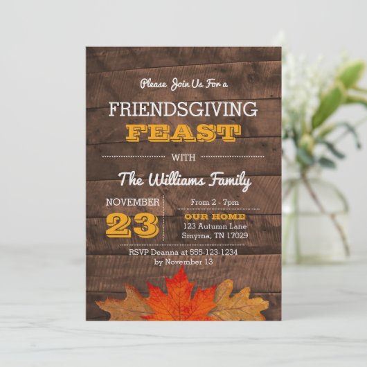 Herfstbladeren & Houten Rustieke Thanksgiving Kaart (Staand voorkant)