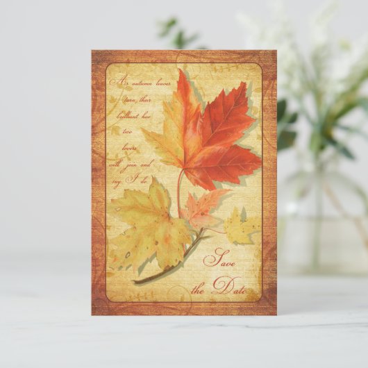 Herfstbladeren Huwelijk Save the Date Aankondiging (Staand voorkant)