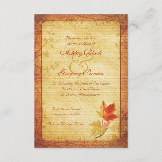Herfstbladeren Huwelijk Save the Date Aankondiging (Achterkant)