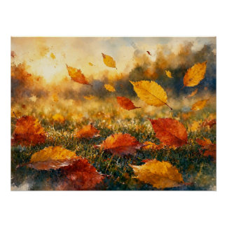 Herfstbladeren in beweging, perfect poster